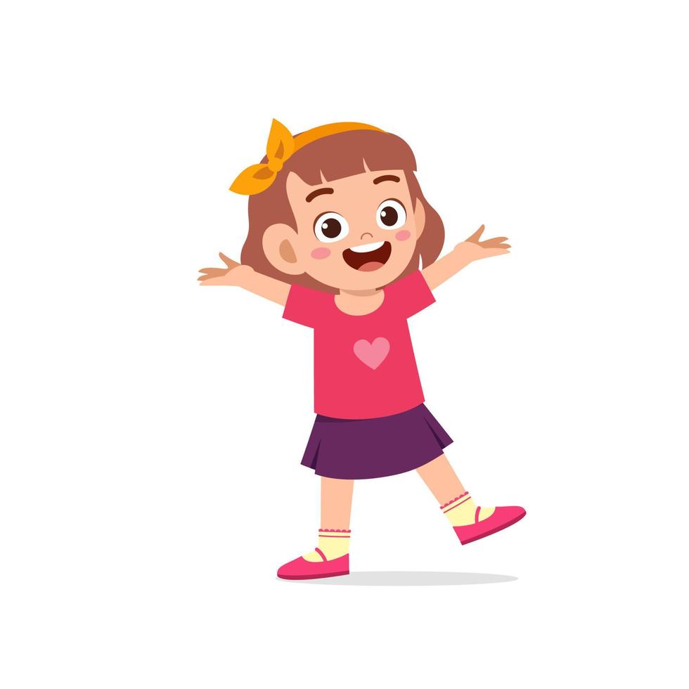 cute little kid girl show happy and friendly pose expression vector