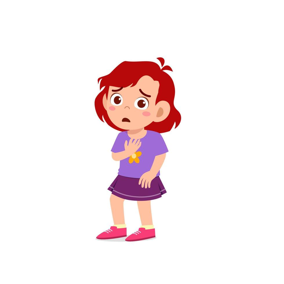 cute little kid girl show scared and worried pose expression vector