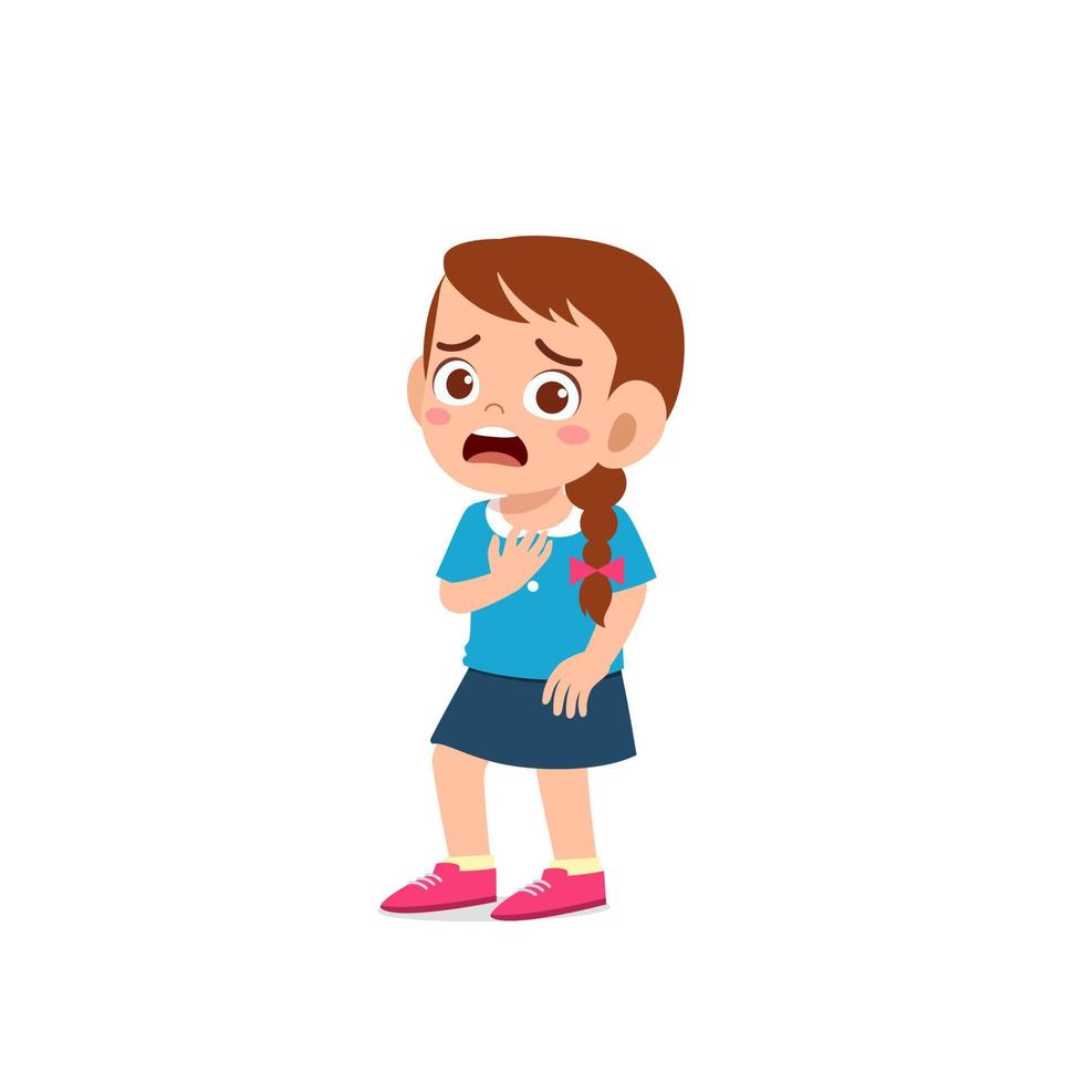 cute little kid girl show scared and worried pose expression vector