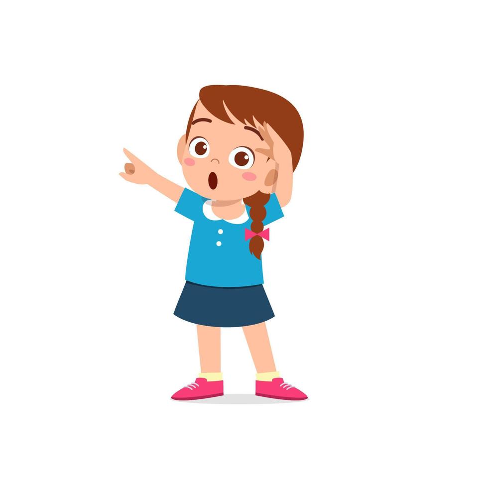 cute little kid girl show amazed and wow pose expression vector