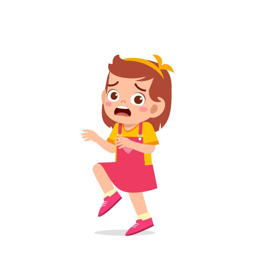 cute little kid girl show panic and worried pose expression vector