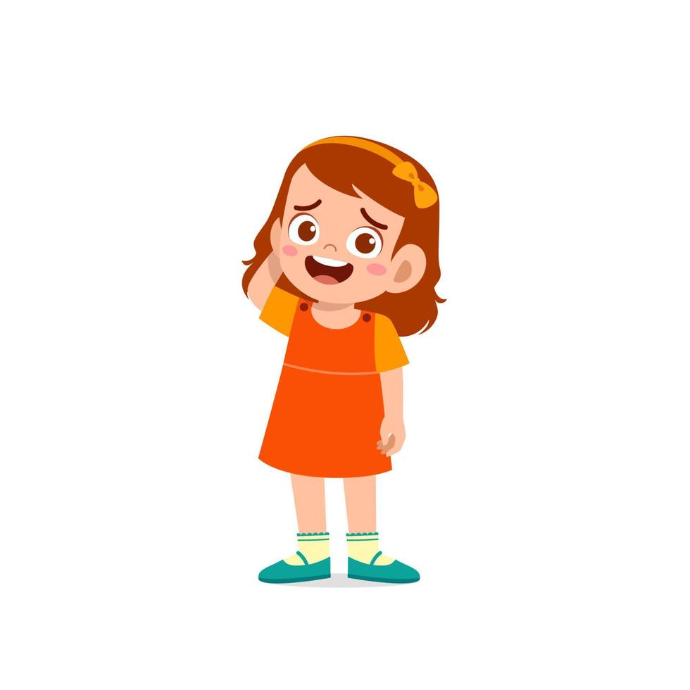 cute little kid girl show unsure and confused pose expression vector