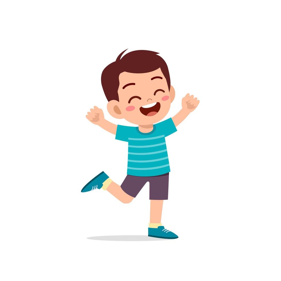 cute little kid boy stand happy celebrating pose expression vector