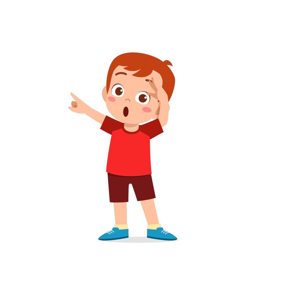 cute little kid boy show shock and amazed pose expression vector