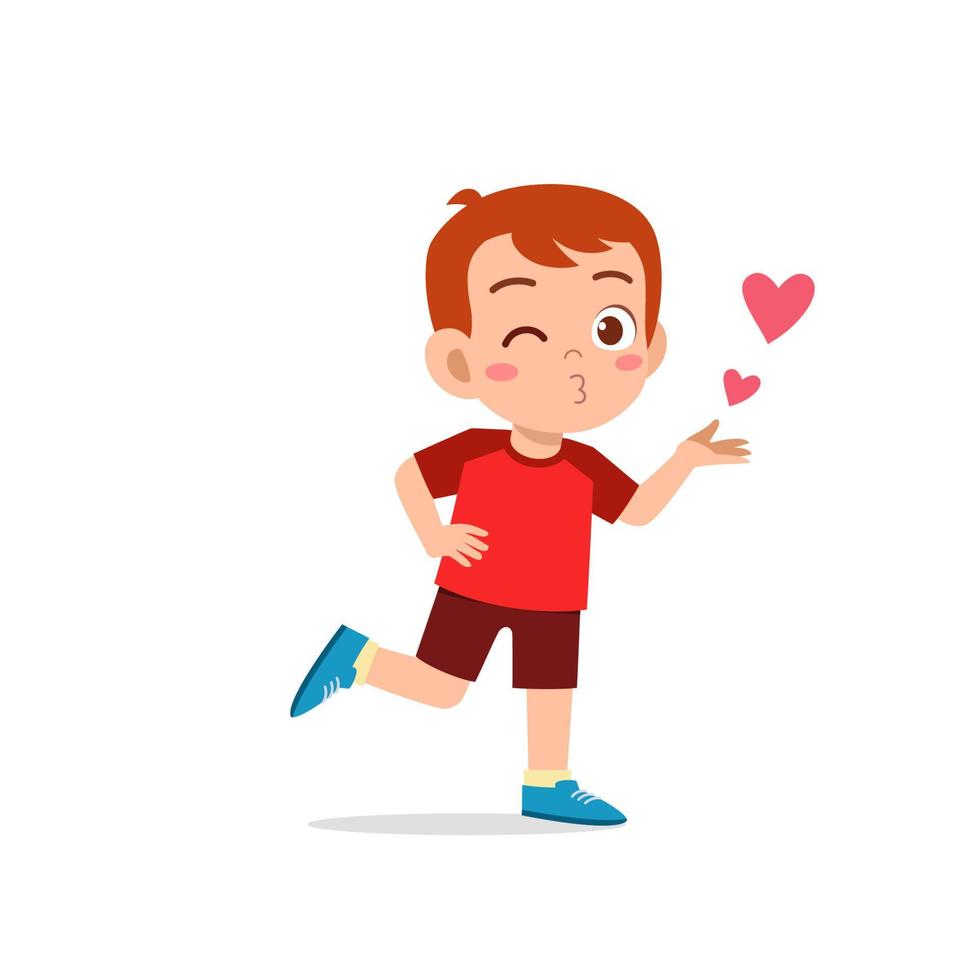 cute little kid boy show love and kiss pose expression vector
