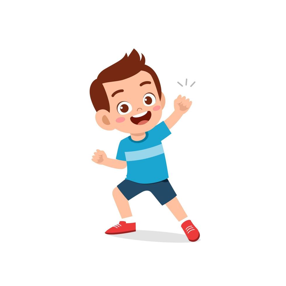 cute little kid boy show win fist up expression gesture vector