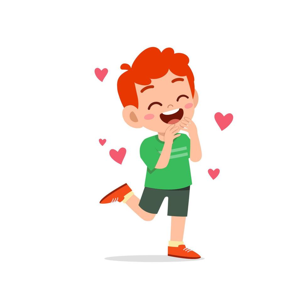 cute little kid boy feeling loved expression gesture vector