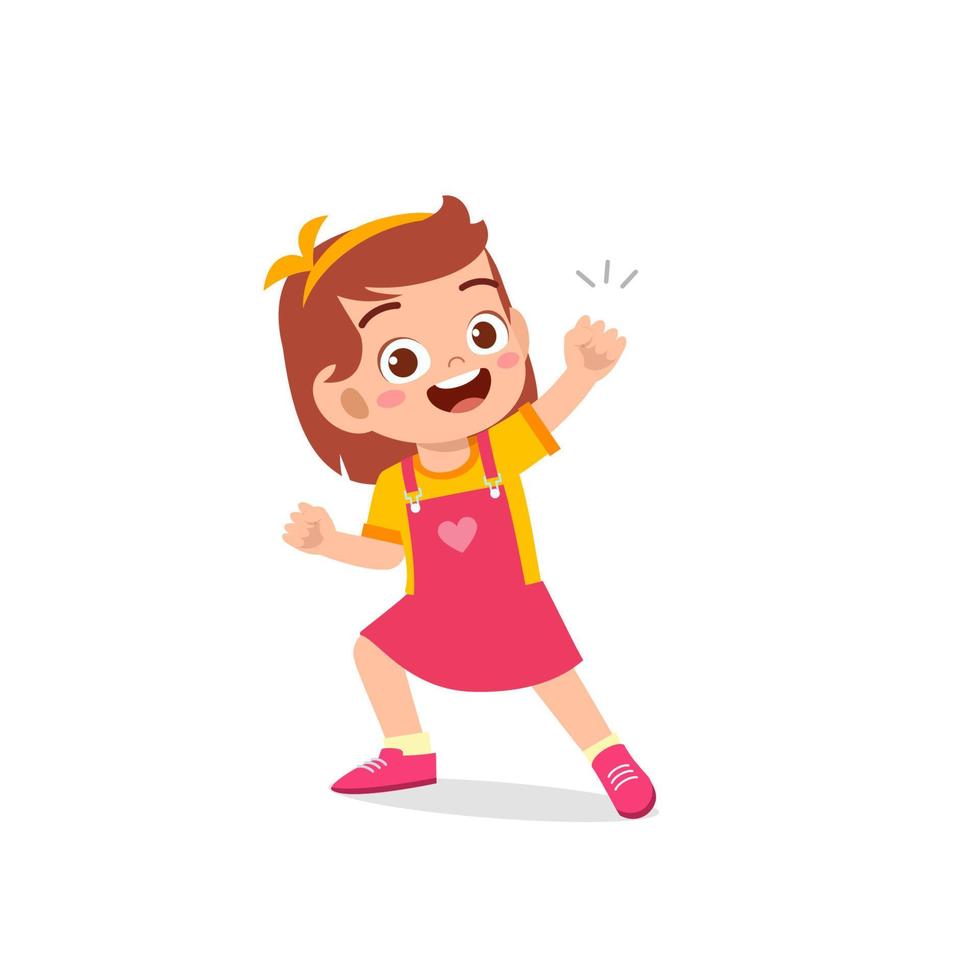 cute little kid girl show win fist up expression gesture vector