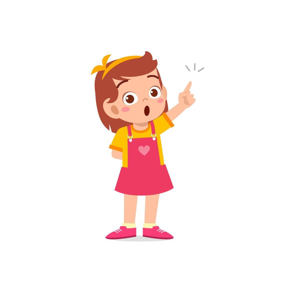 cute little kid girl thinking and has an idea face expression gesture vector