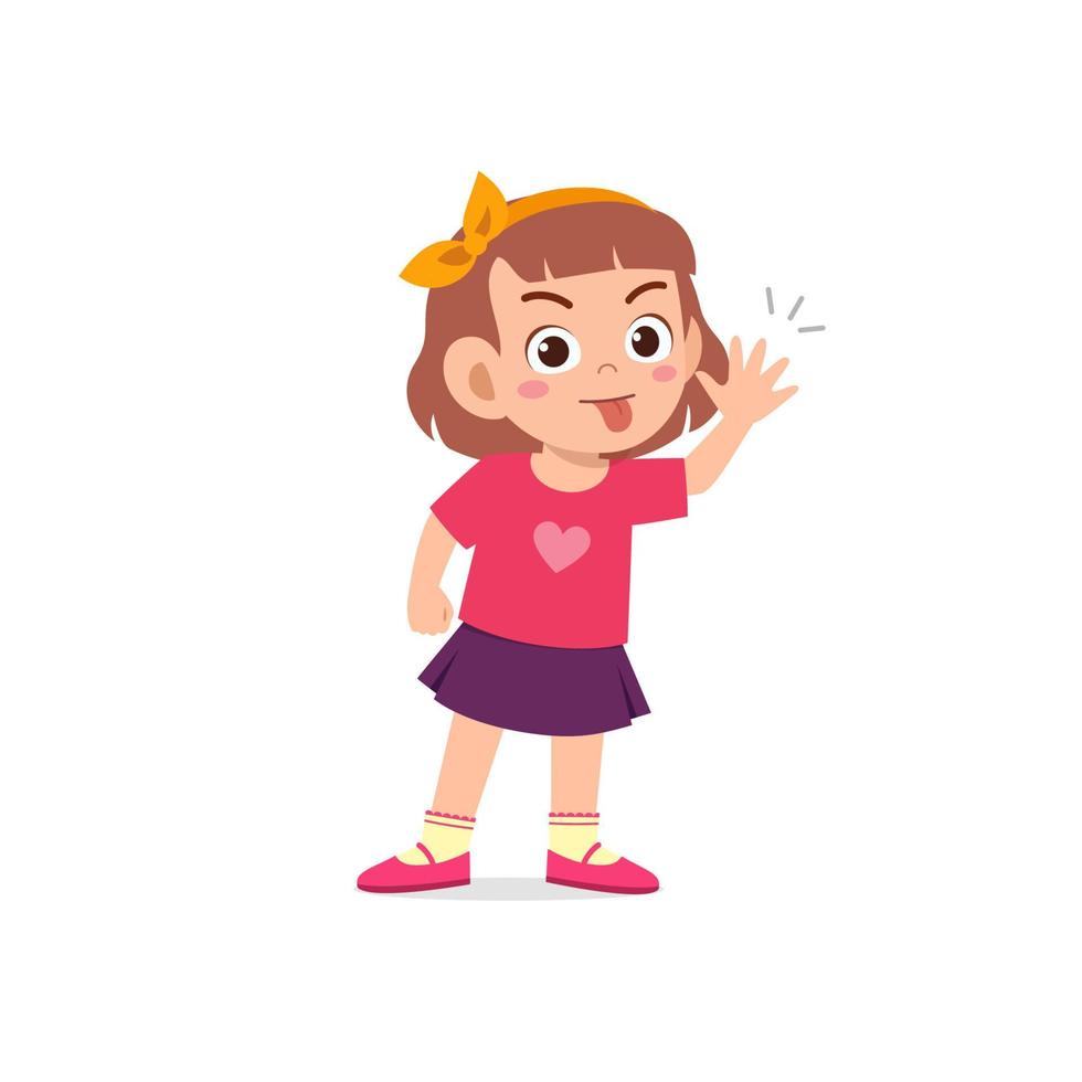 cute little kid girl showing grimace face expression gesture vector