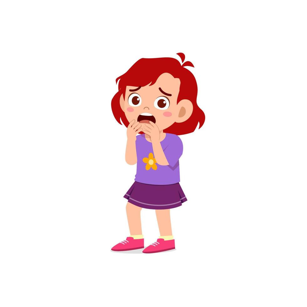 cute little kid girl feeling scared and shocked expression gesture vector