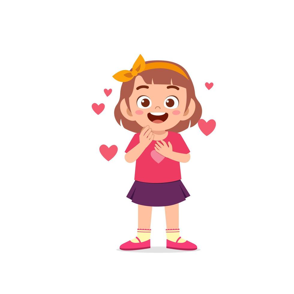 cute little kid girl show love and happy pose expression vector