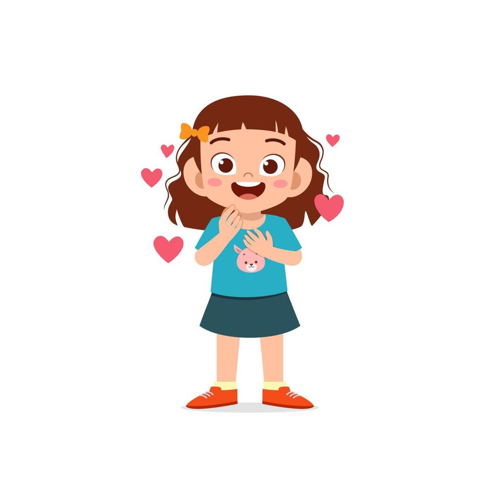 cute little kid girl show love and happy pose expression vector