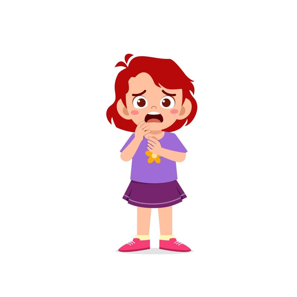 cute little kid girl show worry and scared pose expression vector