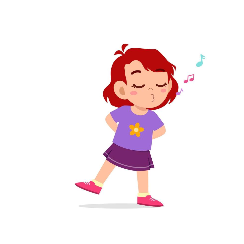 cute little kid girl stand and whistling with mouth vector