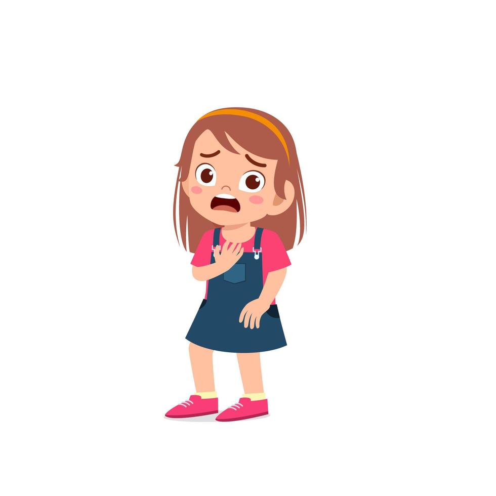 cute little kid girl show scared and worried pose expression vector