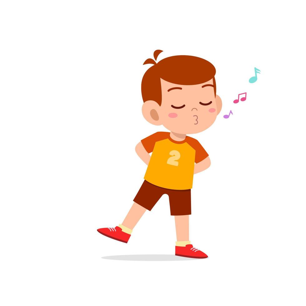 cute little kid boy stand and whistling with mouth vector