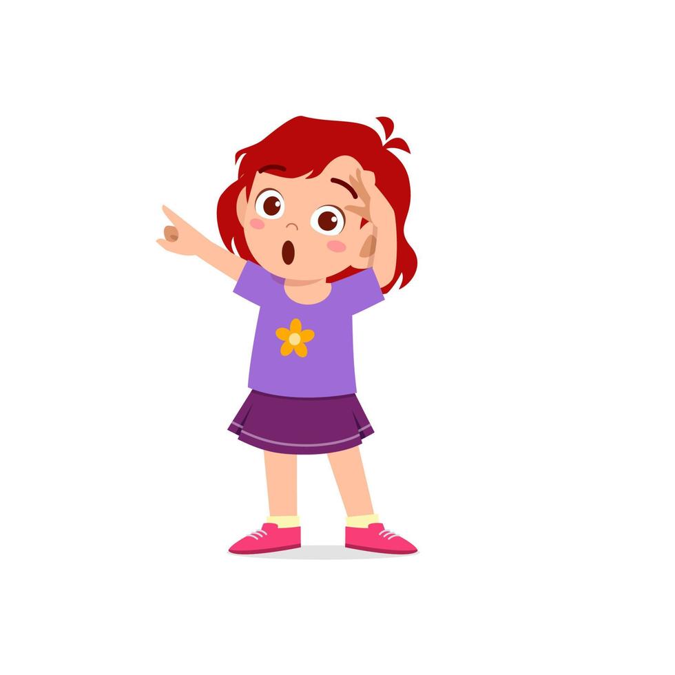 cute little kid girl show amazed and wow pose expression vector