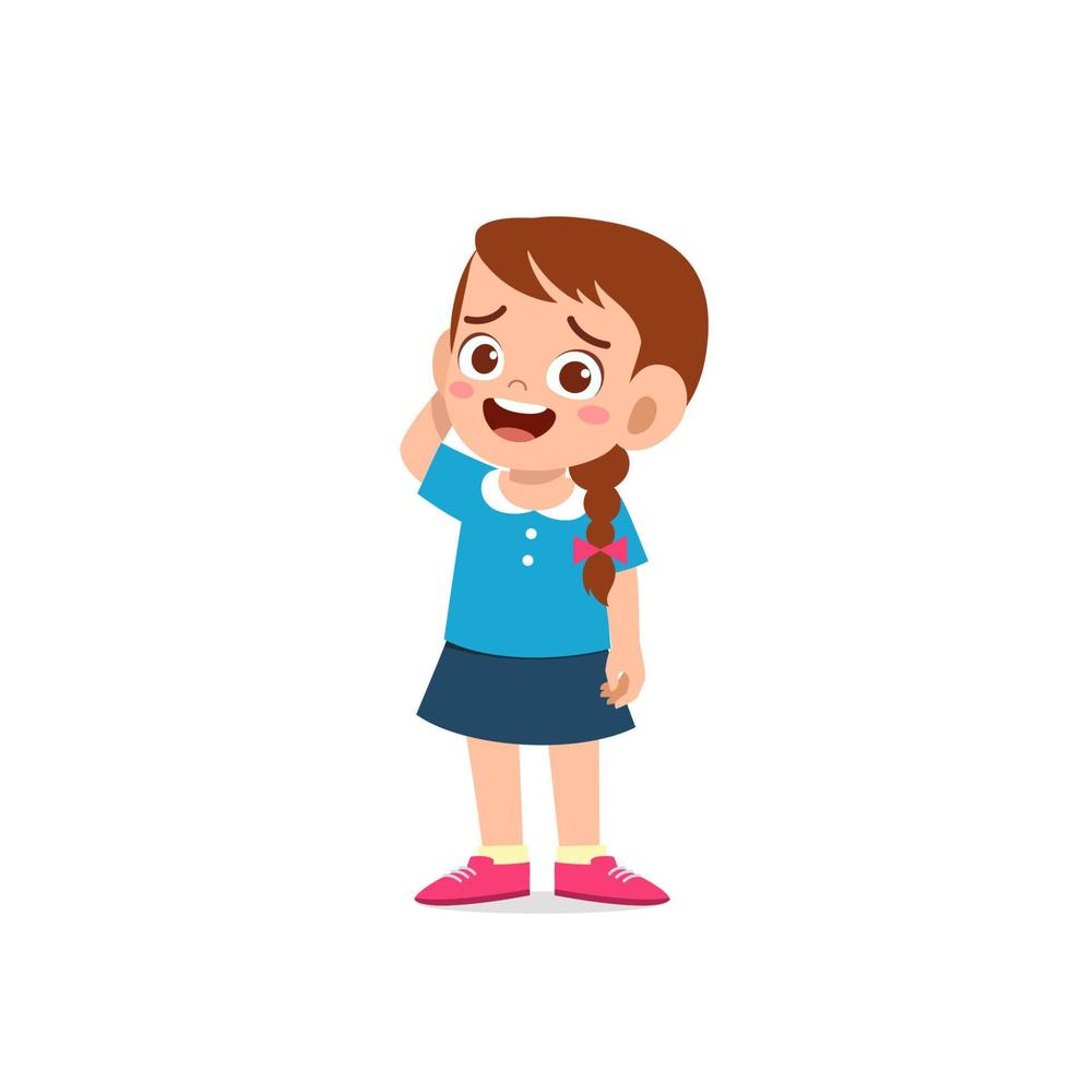 cute little kid girl show unsure and confused pose expression vector