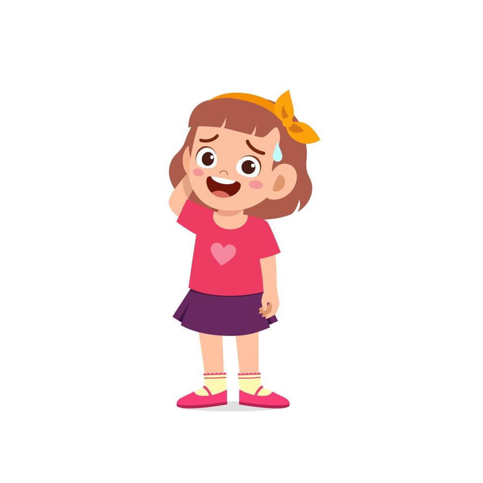 cute little kid girl show unsure and confused pose expression vector