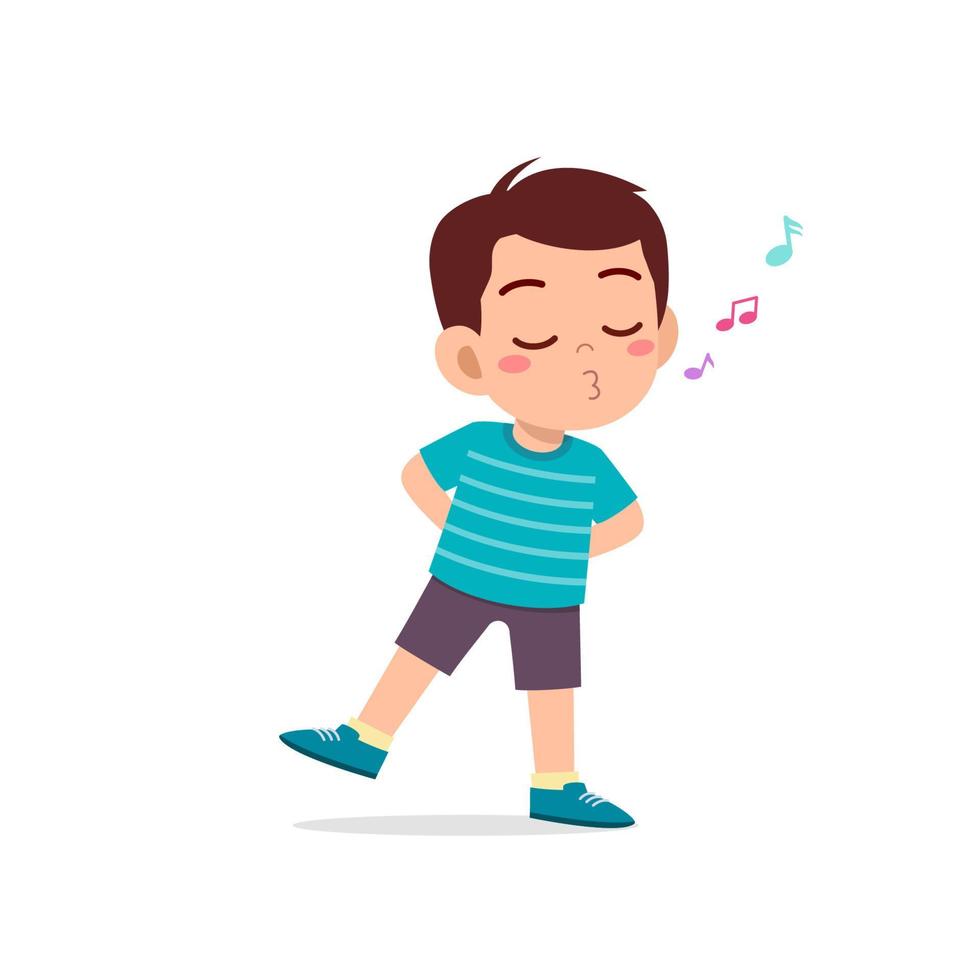 cute little kid boy stand and whistling with mouth vector