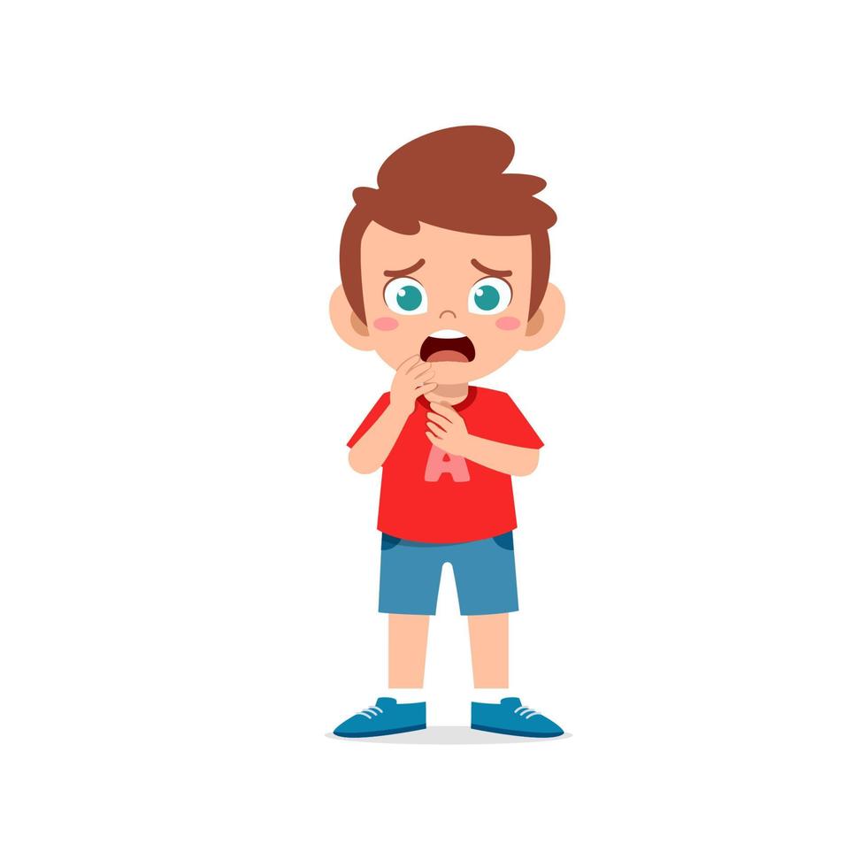 cute little kid boy show worry and scared pose expression vector