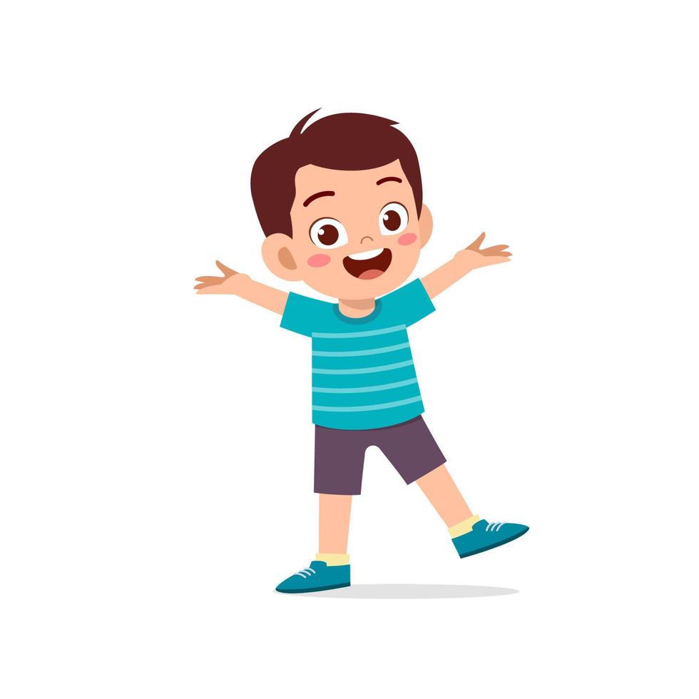 cute little kid boy show happy and friendly pose expression vector