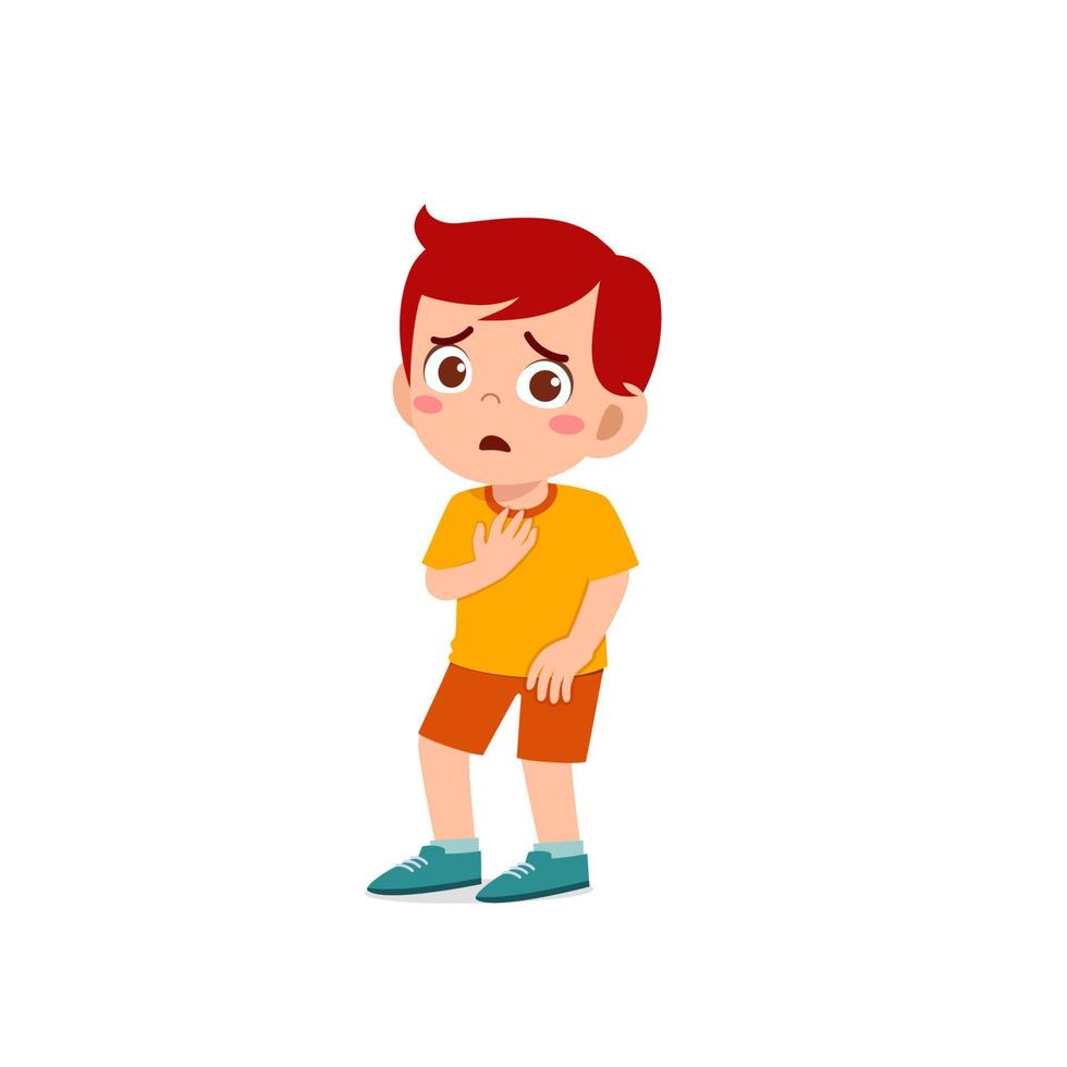 cute little kid boy show worry and scared pose expression vector