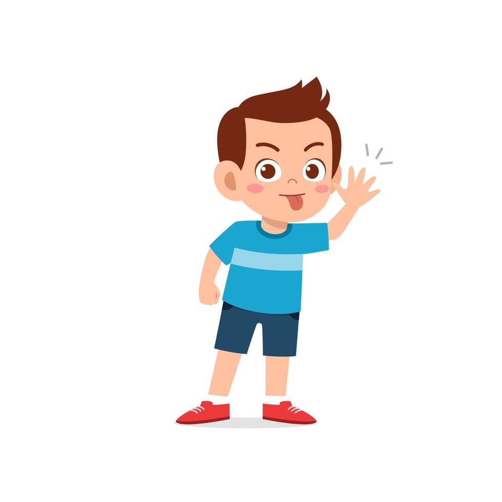 cute little kid boy showing grimace face expression gesture vector