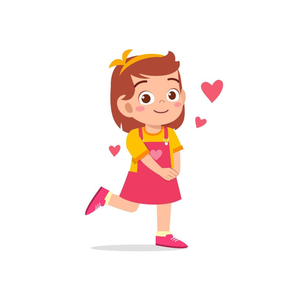 cute little kid girl feeling loved expression gesture vector