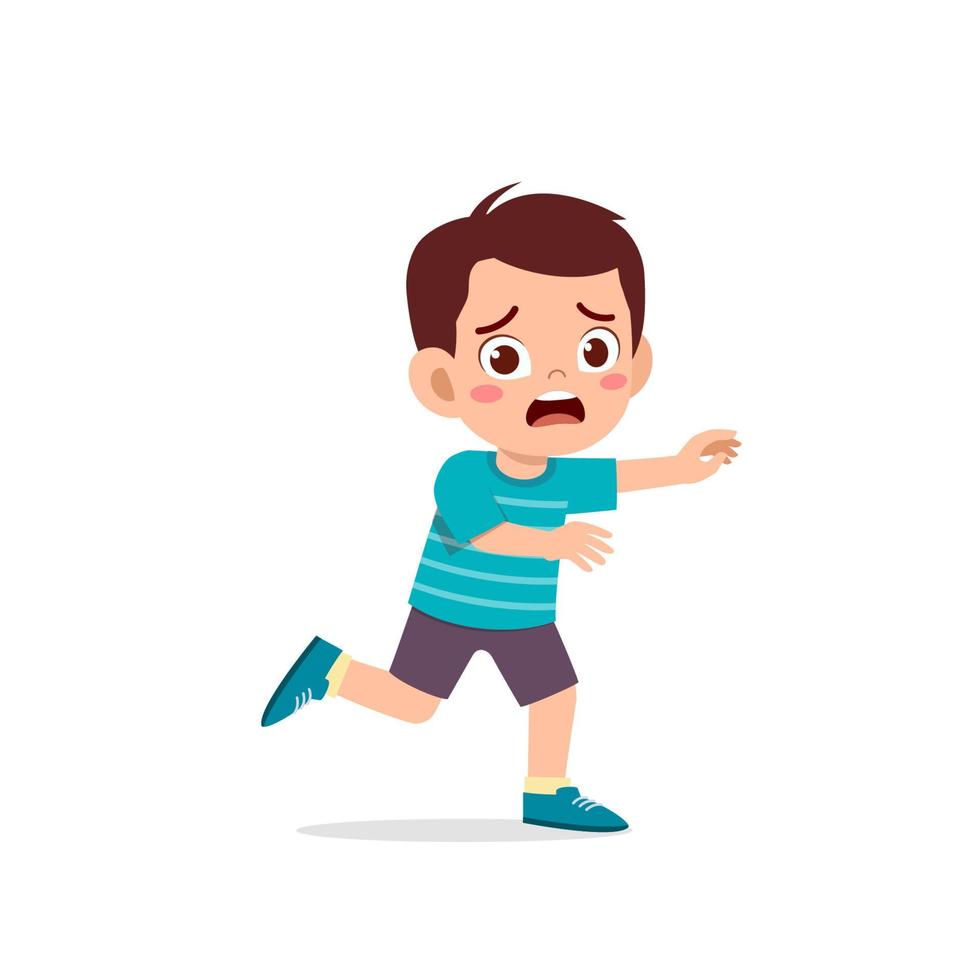 cute little kid boy scared and run expression gesture vector