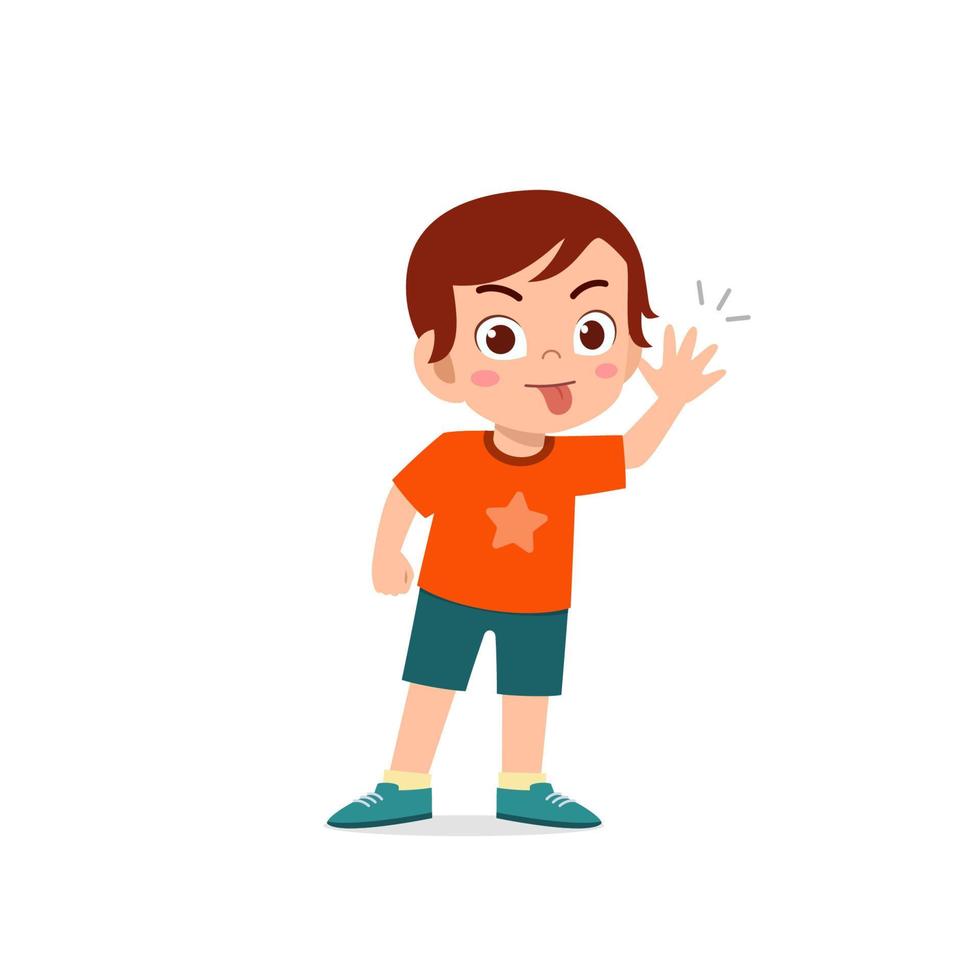 cute little kid boy showing grimace face expression gesture vector