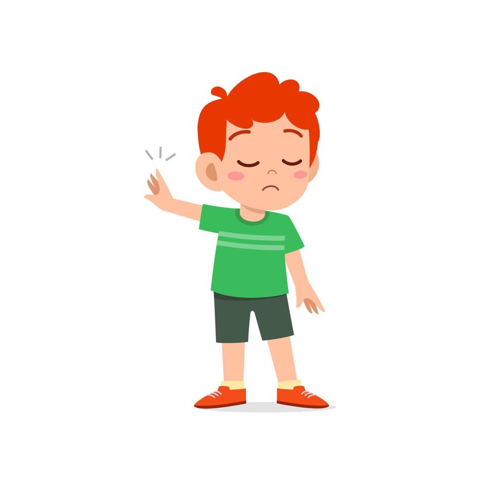 cute little kid boy show refuse expression gesture vector