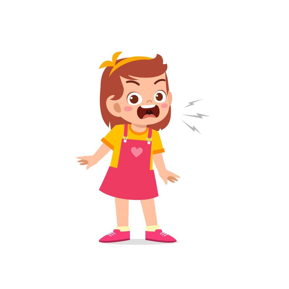 cute little kid girl stand and show angry pose expression vector