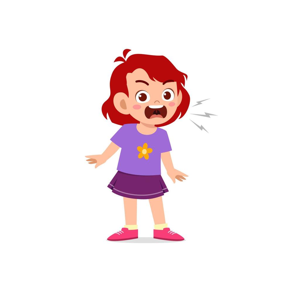 cute little kid girl stand and show angry pose expression vector