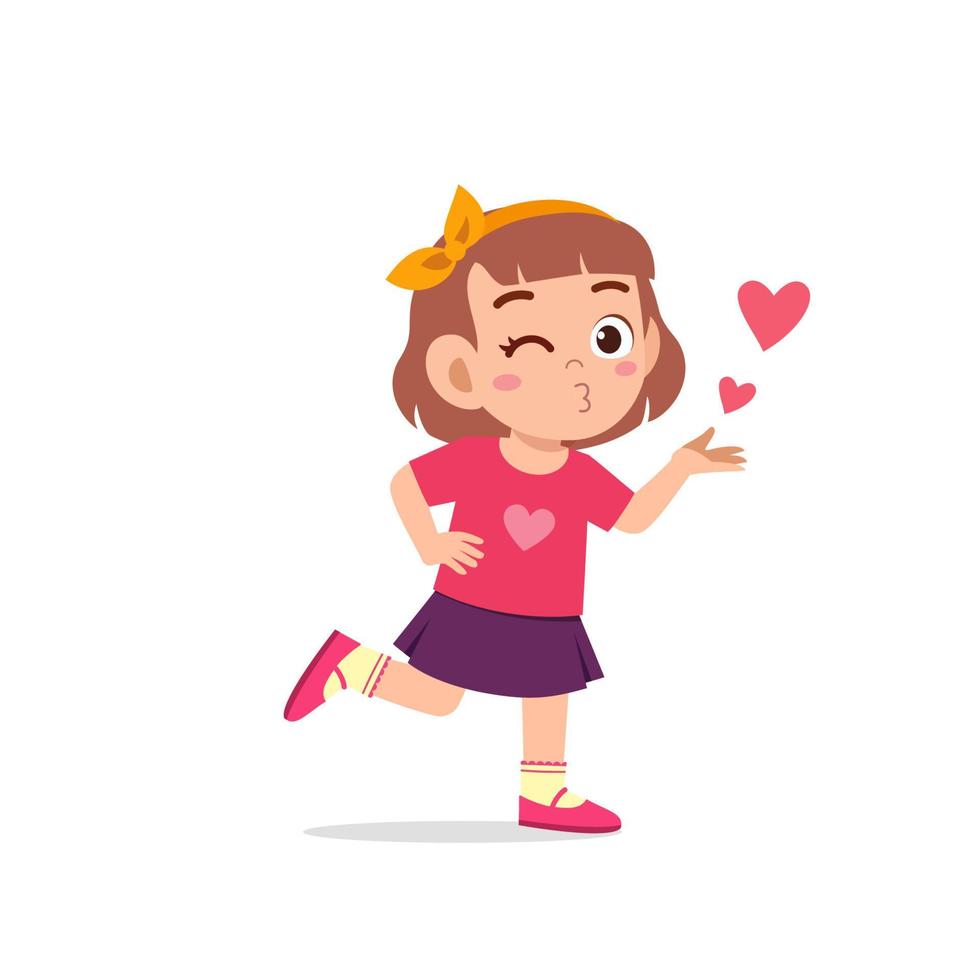 cute little kid girl show love and kiss pose expression vector