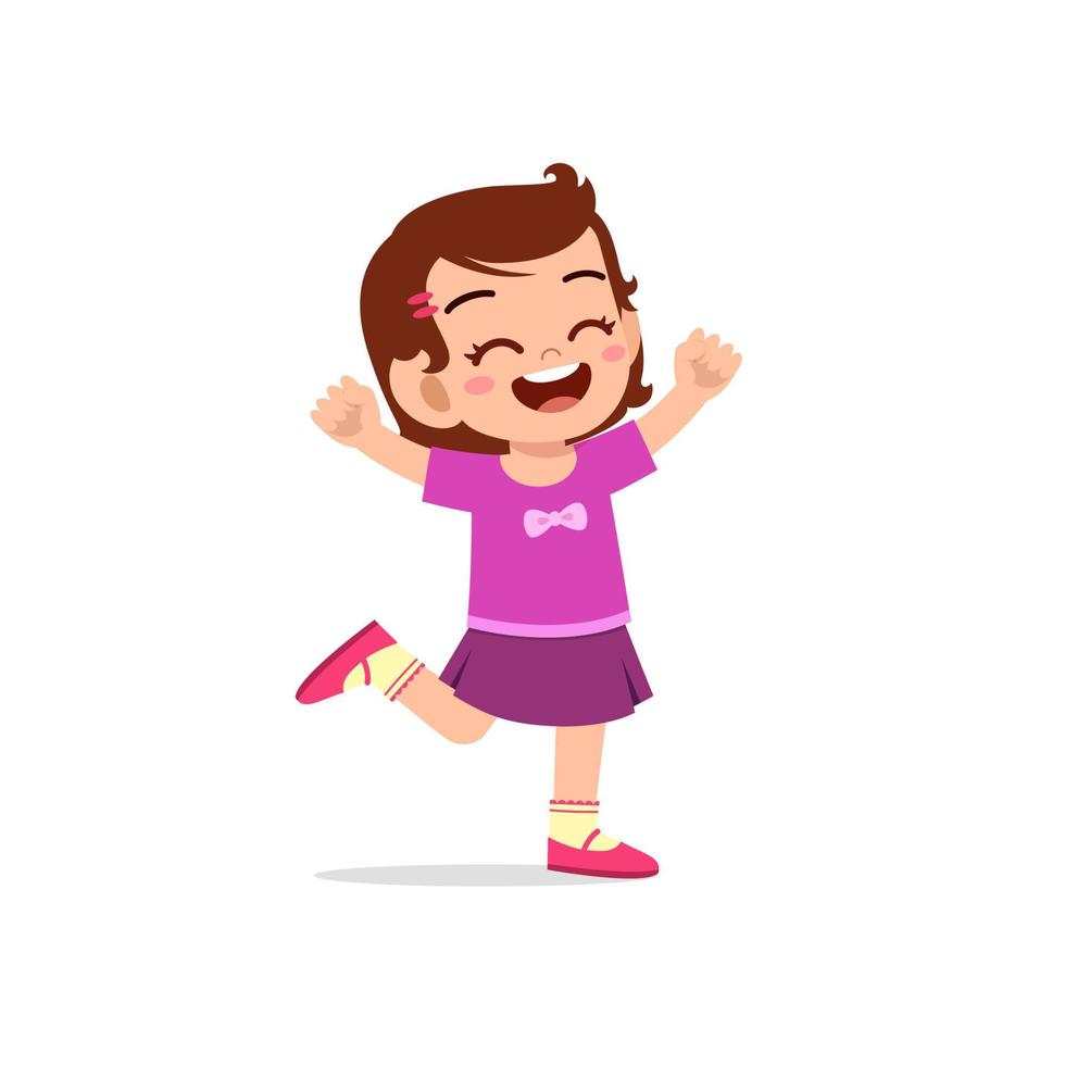 cute little kid girl stand happy celebrating pose expression vector