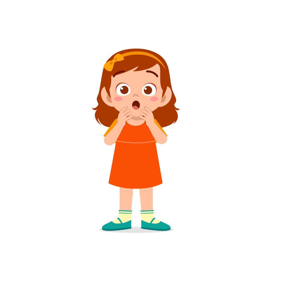 cute little kid girl show shock and amazed pose expression vector