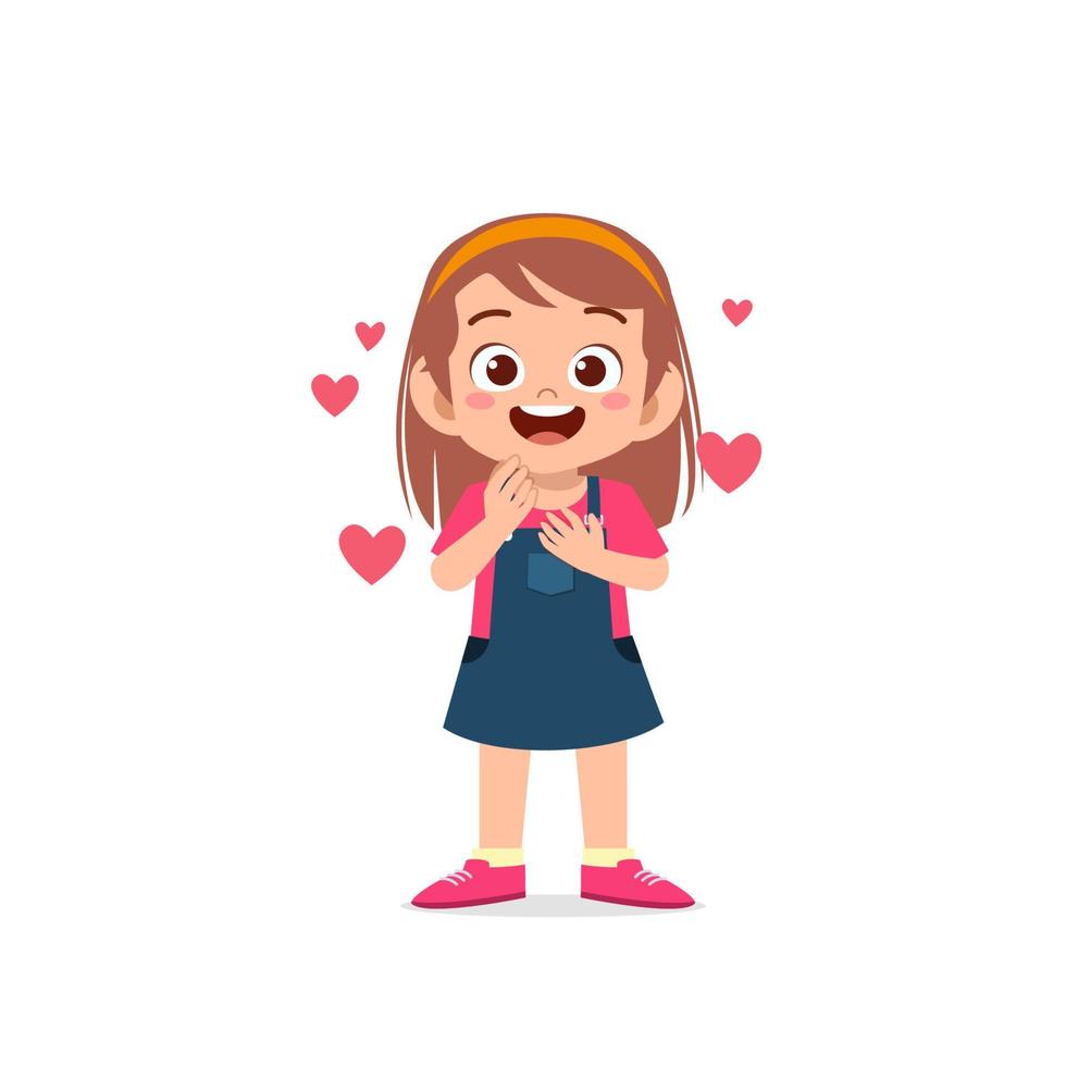 cute little kid girl show love and happy pose expression vector