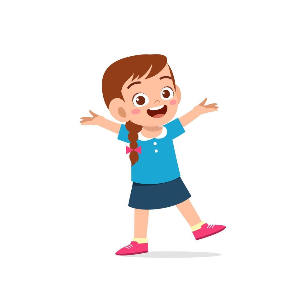 cute little kid girl show happy and friendly pose expression vector