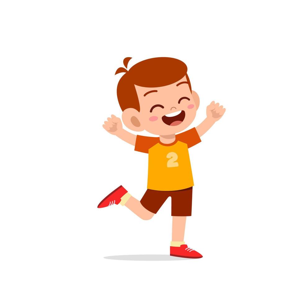 cute little kid boy stand happy celebrating pose expression vector