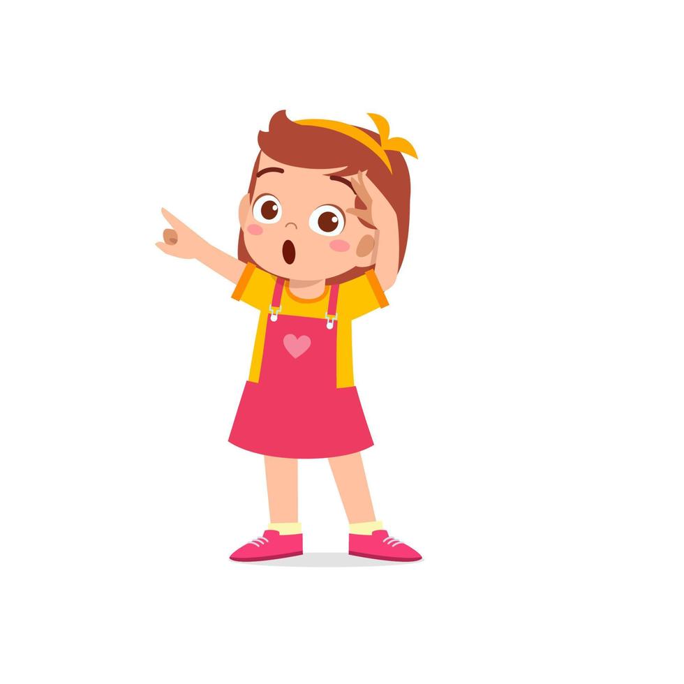 cute little kid girl show amazed and wow pose expression vector