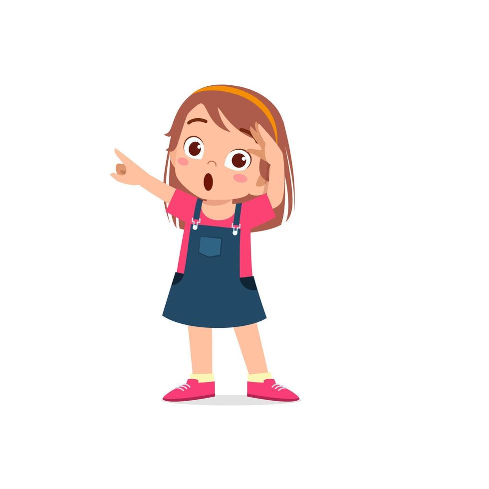 cute little kid girl show amazed and wow pose expression vector