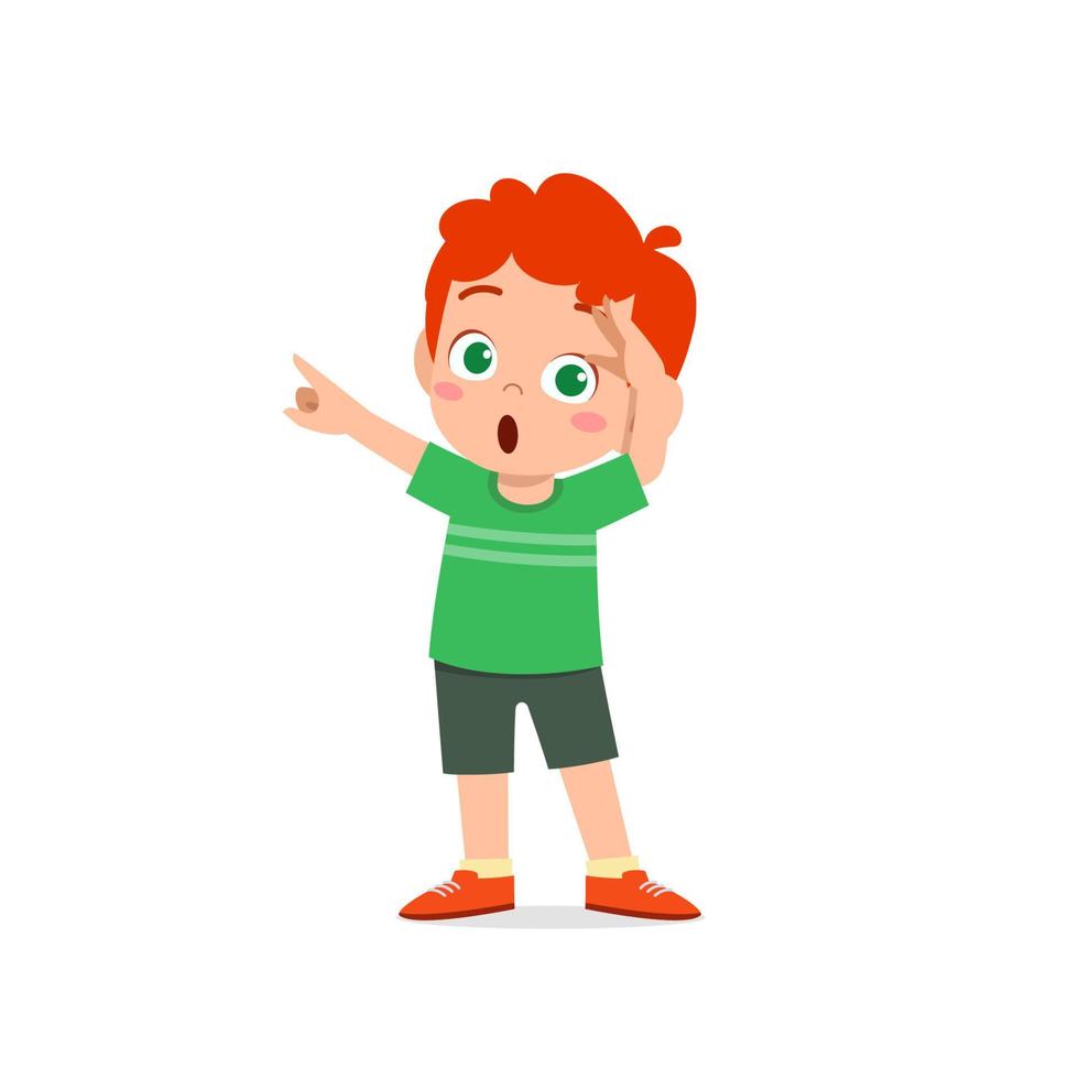 cute little kid boy show shock and amazed pose expression vector