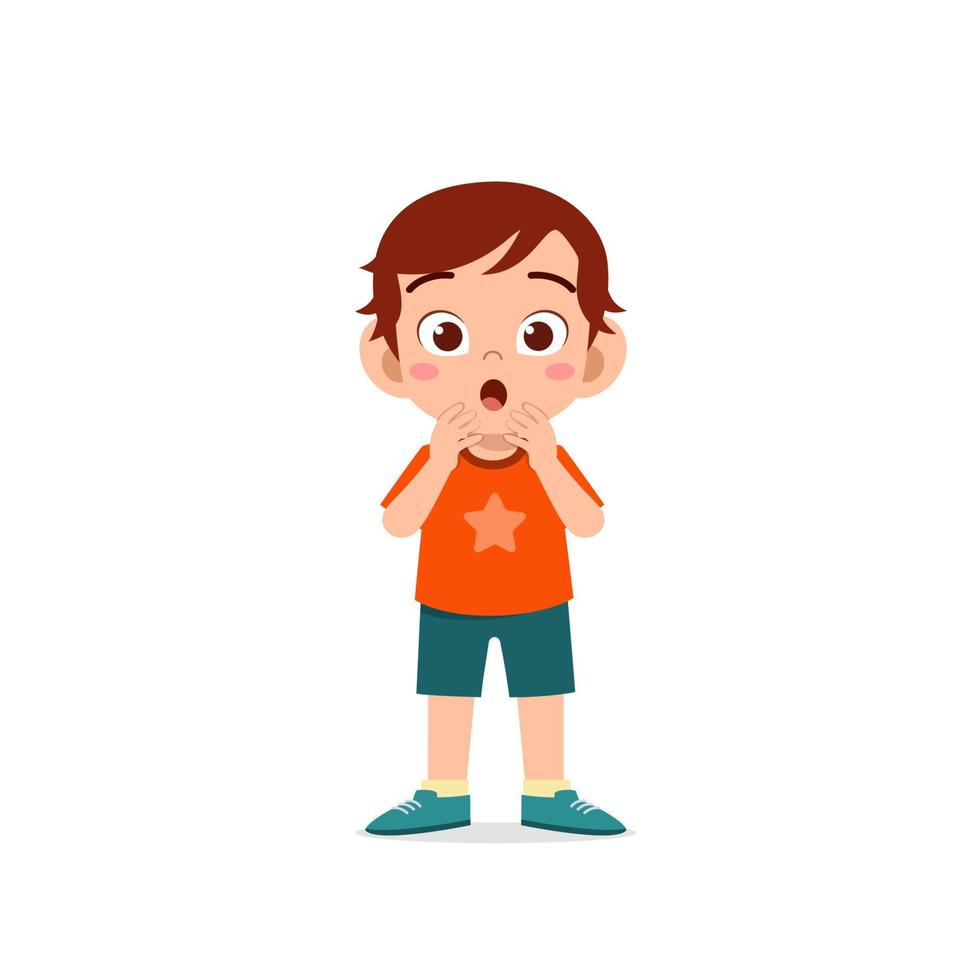 cute little kid boy show shock and amazed pose expression vector