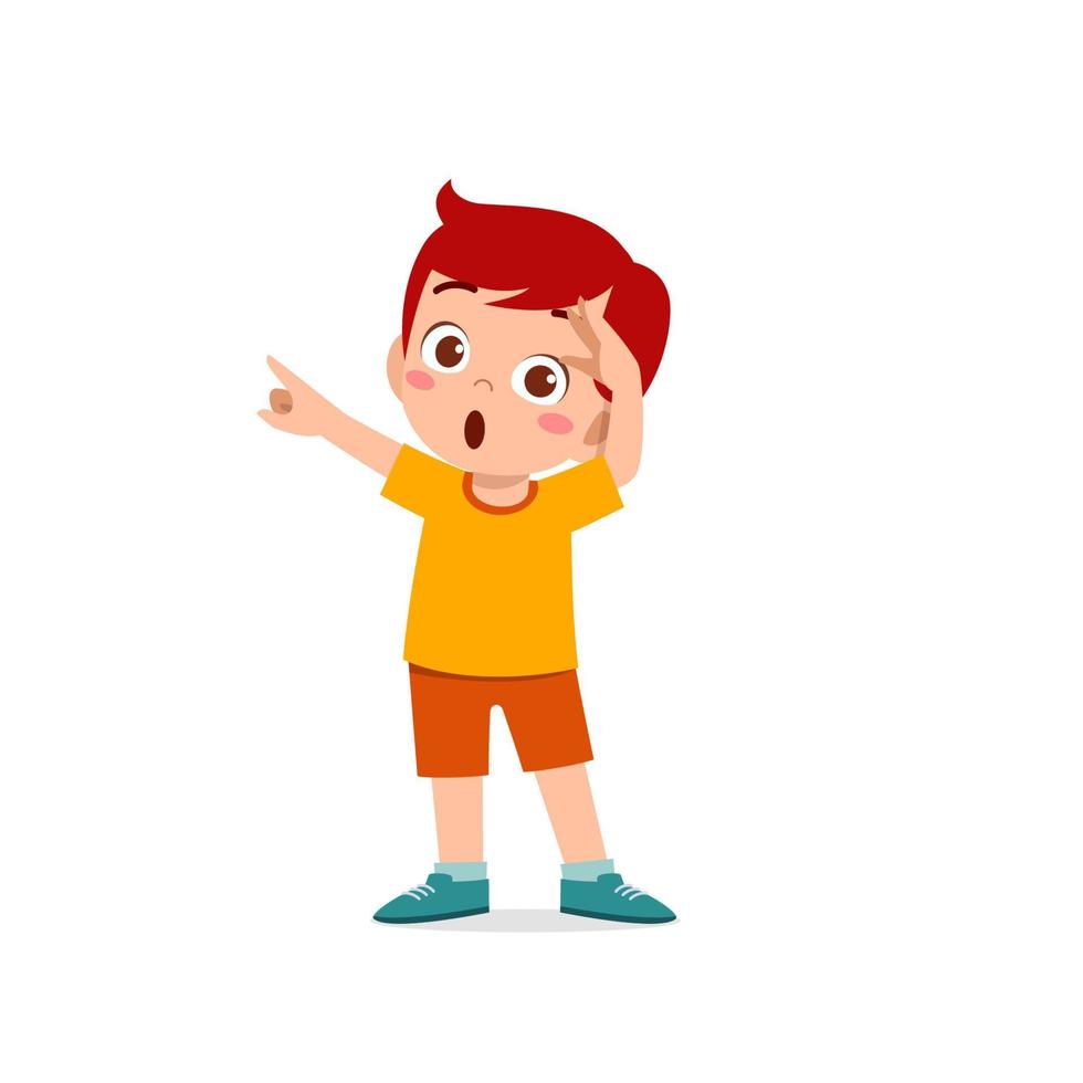 cute little kid boy show shock and amazed pose expression vector