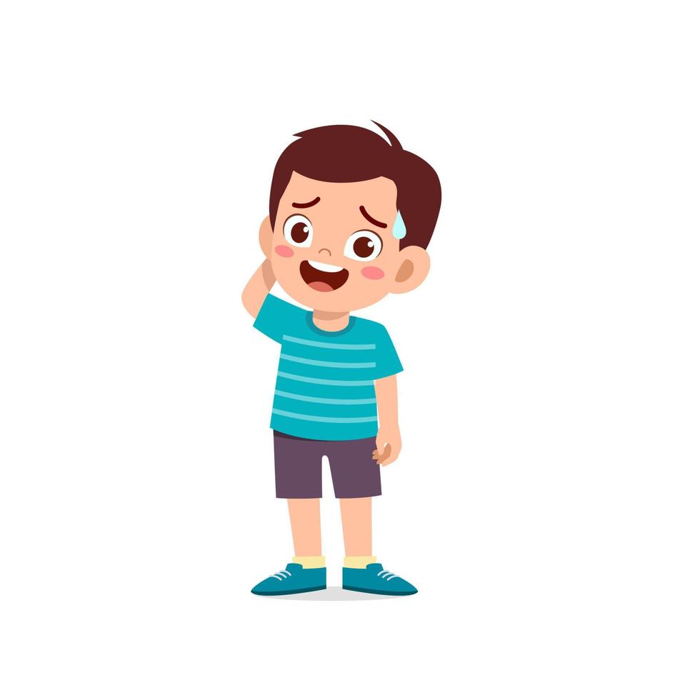 cute little kid boy show unsure and confused pose expression vector