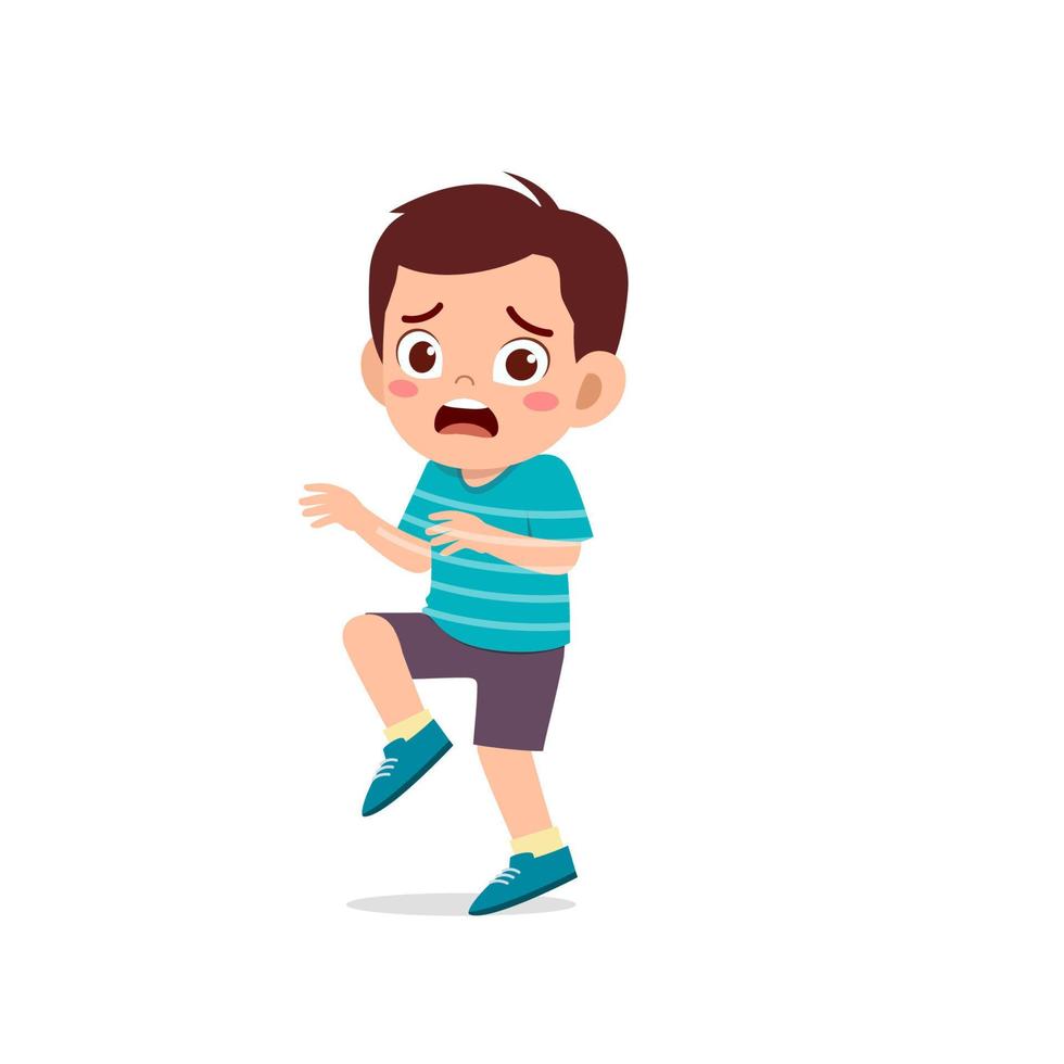 cute little kid boy show worry and scared pose expression vector