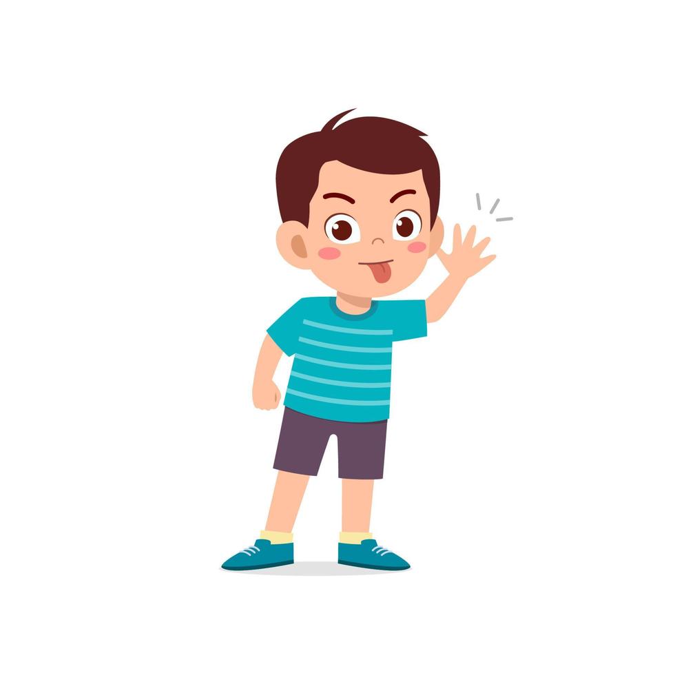 cute little kid boy showing grimace face expression gesture vector