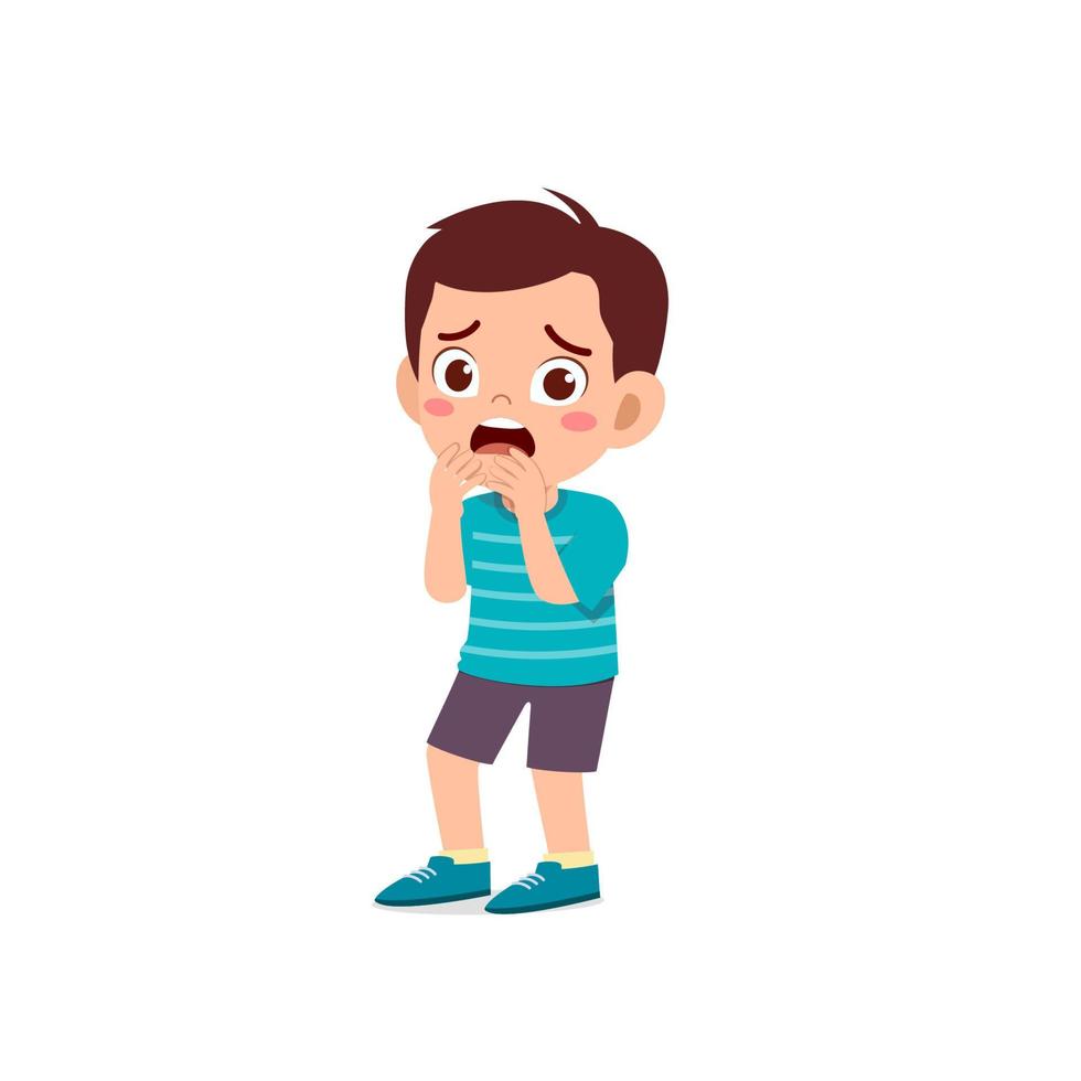 cute little kid boy feeling scared and shocked expression gesture vector